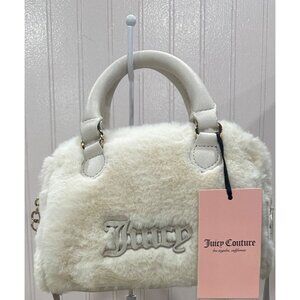 Juicy Couture White Faux Fur Handbag With Adjustable Strap & Coin Purse